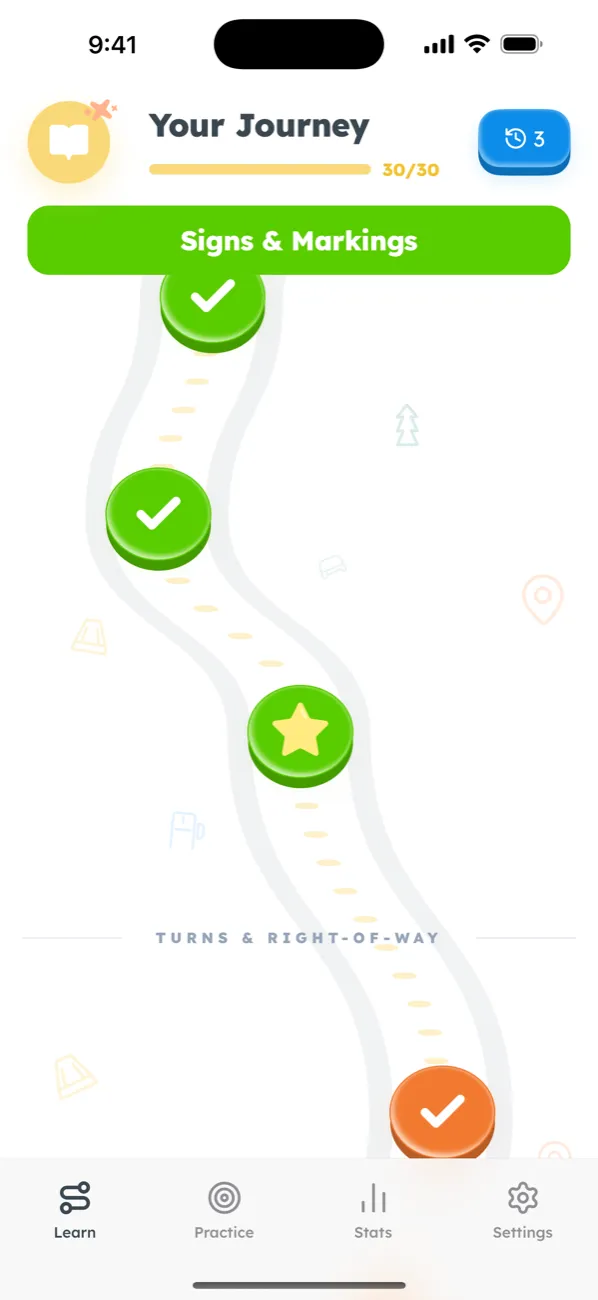 Permitly app showing the lesson roadmap screen
